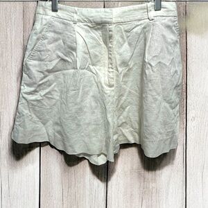Zara Cream off White Button-Up Linen Blend Shorts Size Large coastal beach prep